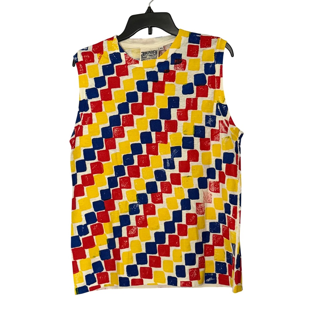 NWT Jungmaven Malibu Muscle Tank Top Painted Multicolor Geo Hemp Cotton - XSmall